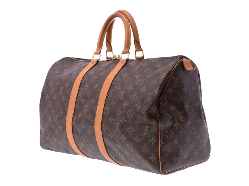 Louis Vuitton Leather B Bag Monogram Boston Brown Keepall Brown